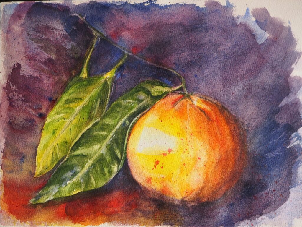 Watercolour kitchen print, orange watercolour print