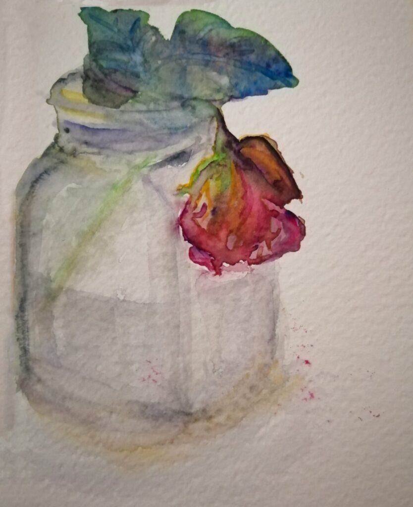 End of summer wall art, rose in a vase, botanical wall art