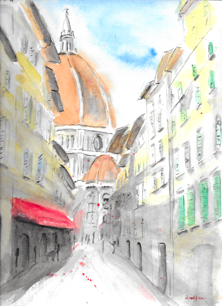 Florence wall art, watercolour painting of Florence