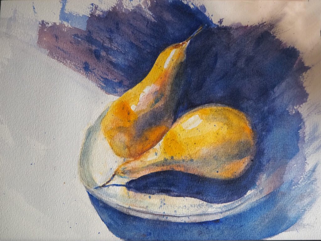 Watercolour kitchen art, pears wall art watercolour painting of pears.