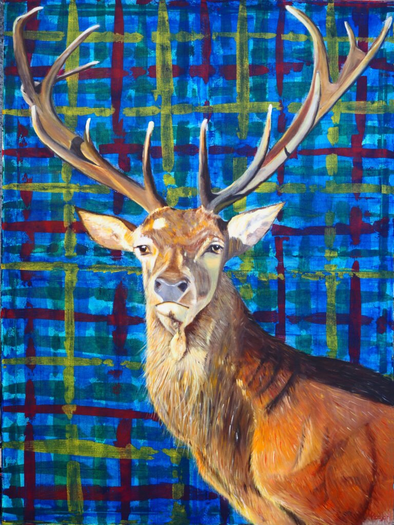 Stag painting, print of a stag at bay, Scottish wall art